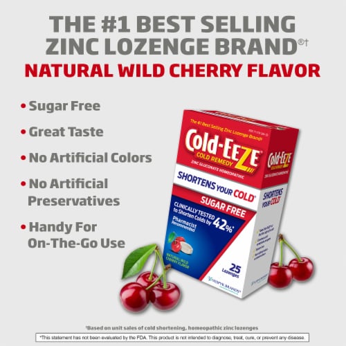 Cold-EEZE Sugar Free Natural Wild Cherry Homeopathic Cold Remedy Zinc Lozenges Perspective: left