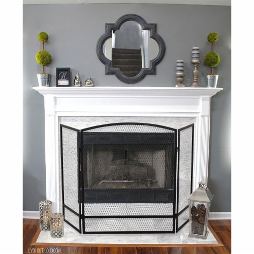 Panacea 3-Panel Double Bar Arch Fireplace Screen - Black Perspective: left