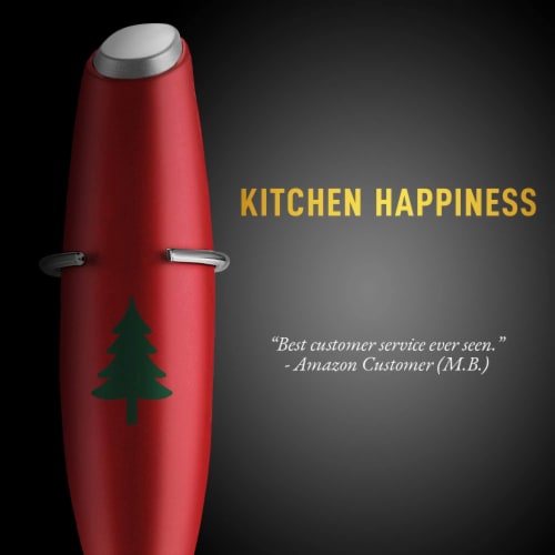Zulay Kitchen Milk Frother With Stand (Christmas Edition) Christmas Red Perspective: left