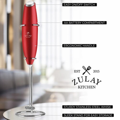 Zulay Kitchen: Milk Frother with Holster Stand (Red Color) - Giving Flavor