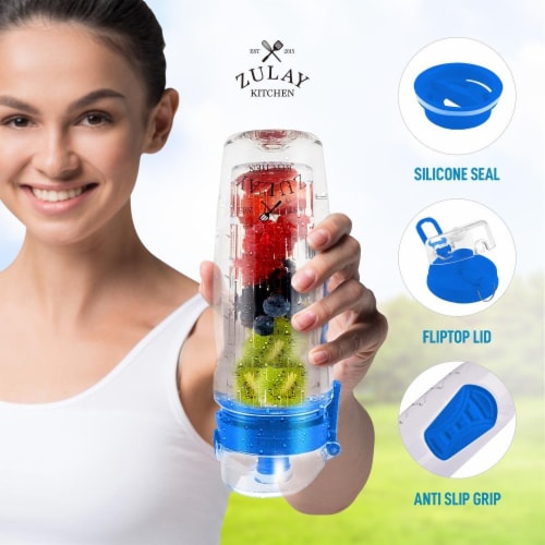 Zulay Kitchen Portable Water Bottle with Fruit Infuser - Ocean Blue Perspective: left
