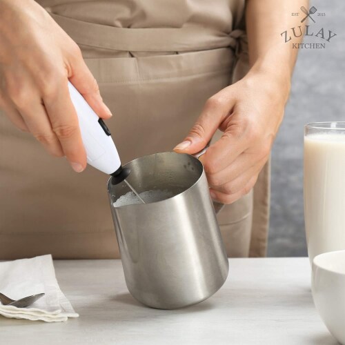 Zulay Kitchen Stainless Steel Frothing Pitcher 32oz Perspective: left