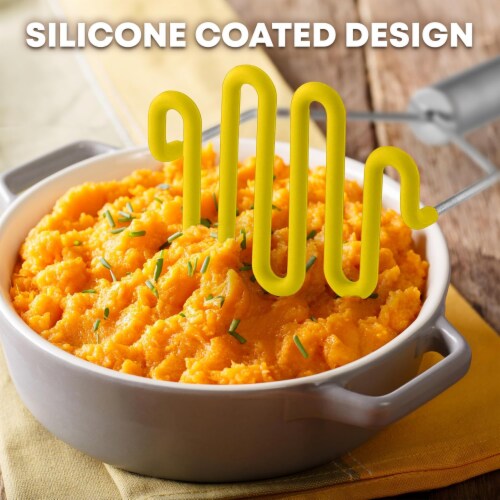 Zulay Kitchen Potato Masher with Premium Silicone-Coated Stainless-Steel Design - Yellow Perspective: left