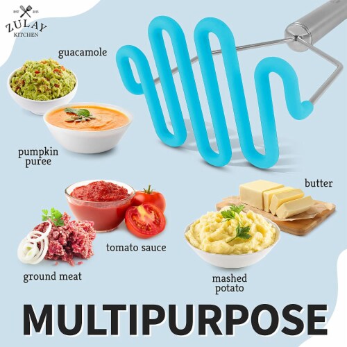 Zulay Kitchen Potato Masher with Premium Silicone-Coated Stainless-Steel Design - Blue Perspective: left