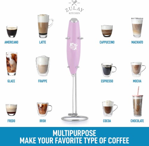Zulay Kitchen Milk Frother with Batteries Included - Rose Pink Perspective: left