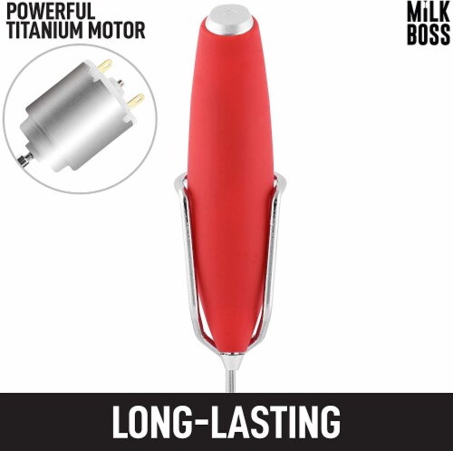 Zulay Kitchen Milk Boss Milk Frother With Holster Stand - Red Perspective: left