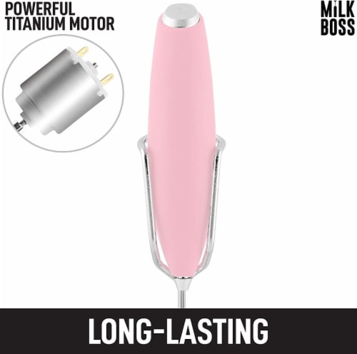 Zulay Kitchen Milk Boss Milk Frother With Holster Stand - Cotton Candy Perspective: left