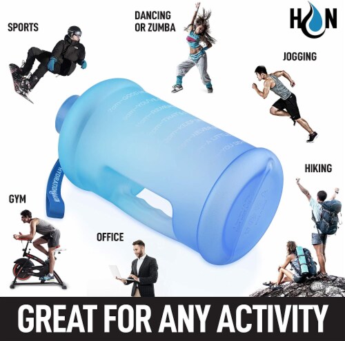 Zulay Kitchen Hydration Nation Water Bottle With Motivational Time Reminder - Ombre Blue Perspective: left