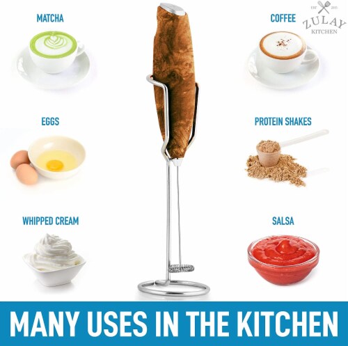Zulay Kitchen Milk Frother With Holster Stand - Walnut Perspective: left