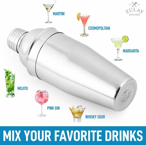 Zulay Kichen Cocktail Shaker with Built-in Strainer For Bartending & Homebars (24oz) - Silver Perspective: left