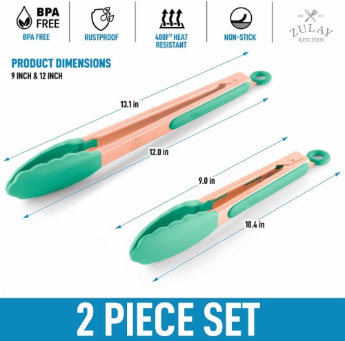 Zulay Kitchen Tongs With Silicone Tips and Lock Mechanism (9  & 12 ) - Rose Gold - Mint Perspective: left