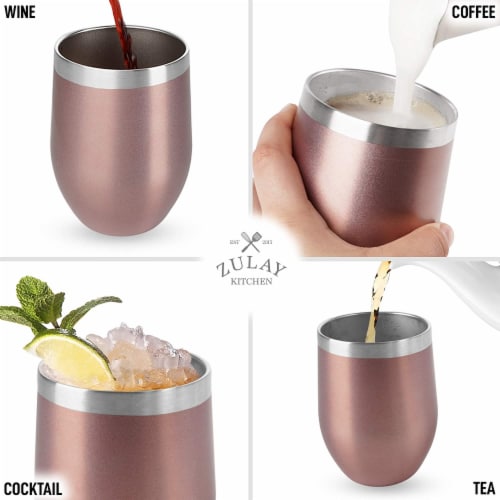 Zulay Kitchen 12oz Insulated Wine Tumbler With Lid (Rose Gold) Perspective: left