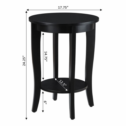 Convenience Concepts American Heritage Round Wood Sofa & Couch End Table, Black Perspective: left