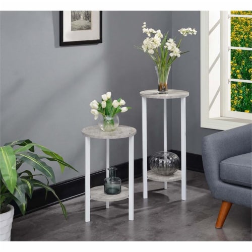 Convenience Concepts 111254C1WF Graystone 24 in. Plant Stand, Faux Birch & White - 23.75 x 15 Perspective: left