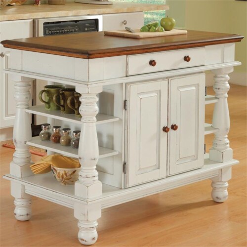 Homestyles Americana Off White Wood Kitchen Island with Storage and Open Shelves Perspective: left