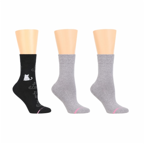 Dr. Motion® Everyday Diabetic Comfort Crew Socks - Black Cat Perspective: left