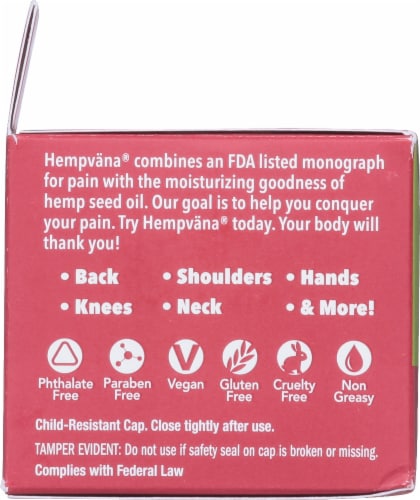 Hempvana Ultra Strength Lidocaine + Hemp Seed Oil Pain Relief Cream Perspective: left
