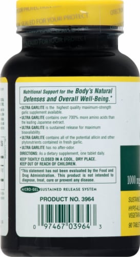 Natures Plus Ultra Maximum Strength GarLite Tablets 1000 mg Perspective: left