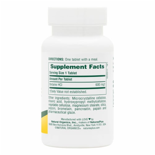 Natures Plus® Betaine Hydrochloride Tablets 600mg Perspective: left