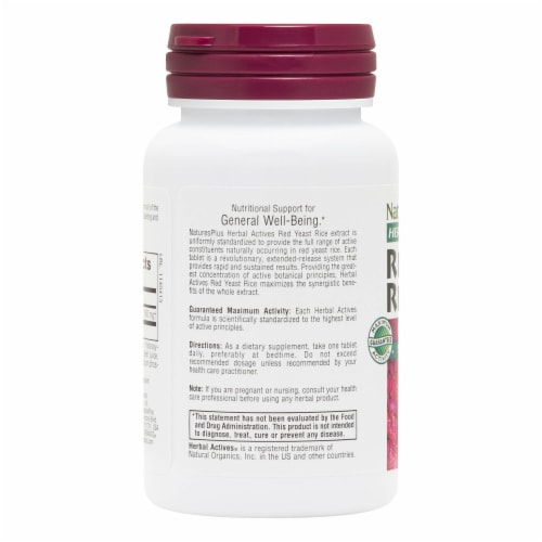 Natures Plus® Herbal Actives Red Yeast Rice 600 Mg Tablets Perspective: left