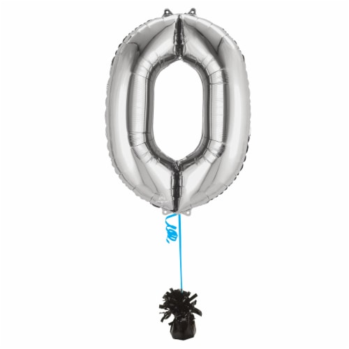 SILVER NUMBER 0 Helium Filled Balloon - 34 inches BIG Perspective: left