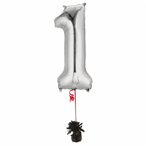 SILVER NUMBER 1 Helium Filled Balloon - 34 inches BIG Perspective: left