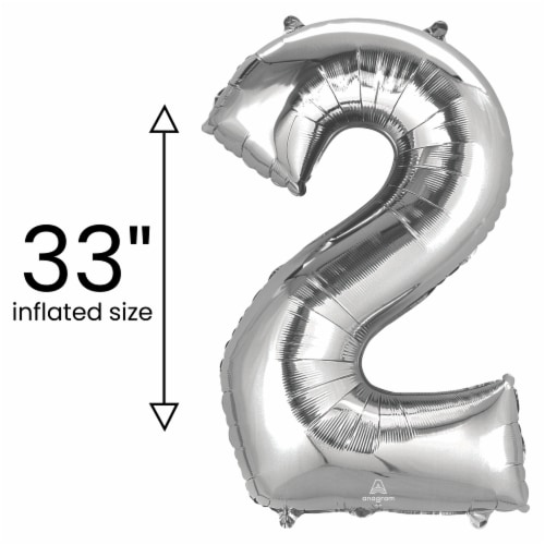 SILVER NUMBER 2 Helium Filled Balloon - 34 inches BIG Perspective: left