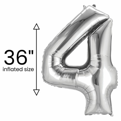 SILVER NUMBER 4 Helium Filled Balloon - 34 inches BIG Perspective: left