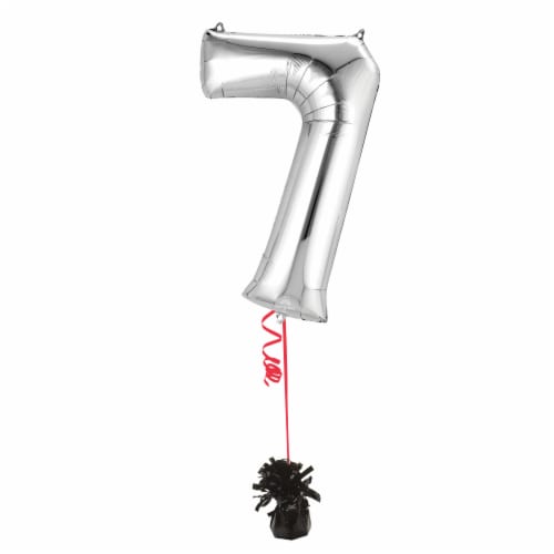 SILVER NUMBER 7 Helium Filled Balloon - 34 inches BIG Perspective: left