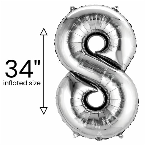 SILVER NUMBER 8 Helium Filled Balloon - 34 inches BIG Perspective: left