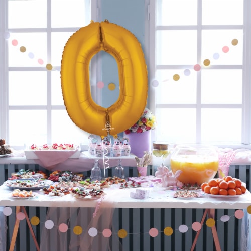 GOLD NUMBER 0 Helium Filled Balloon - 34 inches BIG Perspective: left