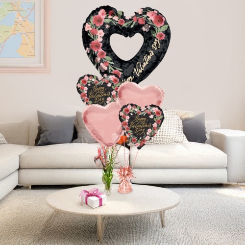 Happy Valentine's Day Helium Filled Balloon Bouquet - Pink Multi Perspective: left