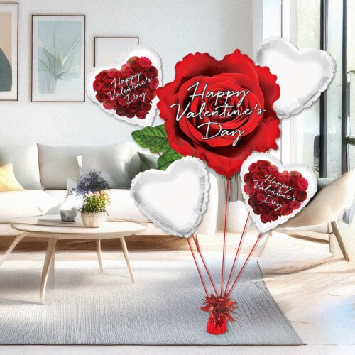 Happy Valentine's Day Red Rose Helium Filled Balloon Bouquet - Red Multi Perspective: left
