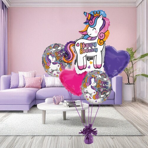 Happy Birthday Unicorn Helium Filled Balloon Bouquet Perspective: left