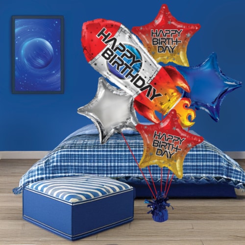 Rocket Birthday Helium Filled Balloon Bouquet Perspective: left