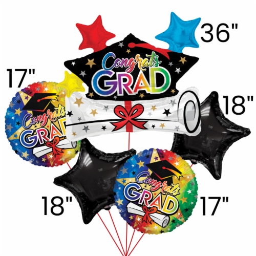 Graduation Congrats Multi Helium Filled Balloons Bouquet Perspective: left