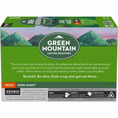 Green Mountain Coffee Roasters® Dark Magic Decaf Dark Roast K-Cup Coffe Pods Perspective: left