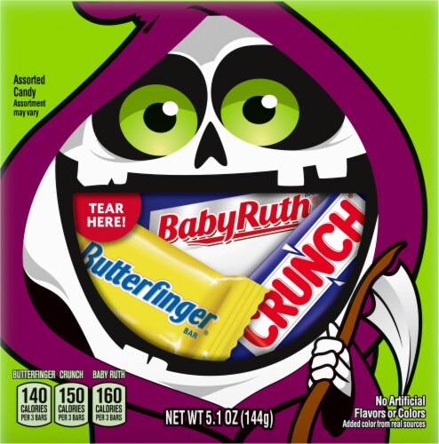 Butterfinger CRUNCH and Baby Ruth Monster Boo Box Assorted Mini Size Chocolate Candy Bars Perspective: left