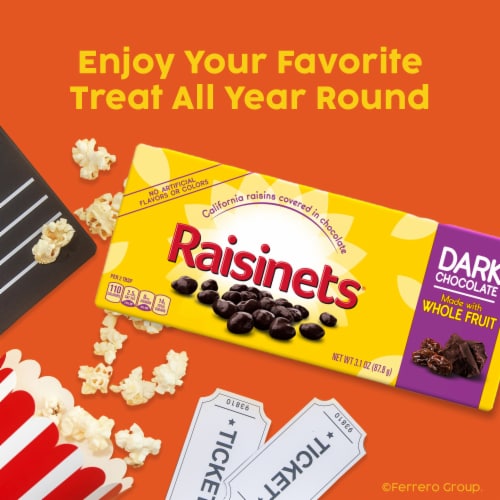 Raisinets Dark Chocolate Covered California Raisins, Resealable Bag Perspective: left