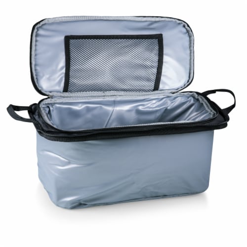 Vulcan Portable Propane Grill & Cooler Tote with Trolley, Black with Gray Accents Perspective: left