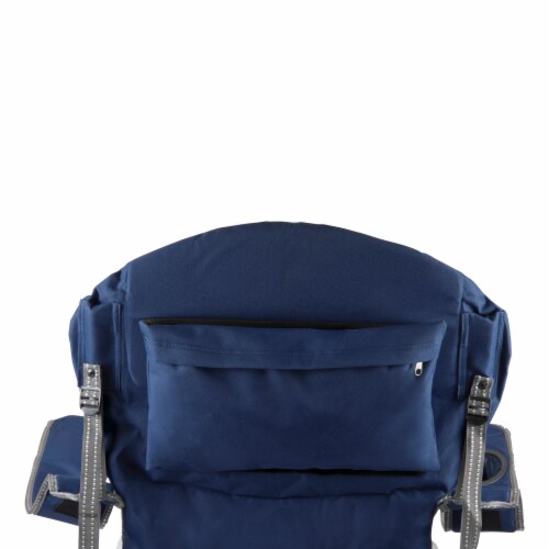 Reclining Camp Chair, Navy Blue with Gray Accents Perspective: left