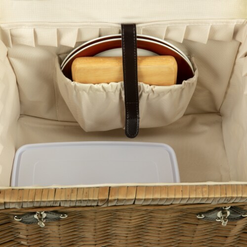 Yellowstone Picnic Basket, Brown with Beige & Red Accents Perspective: left