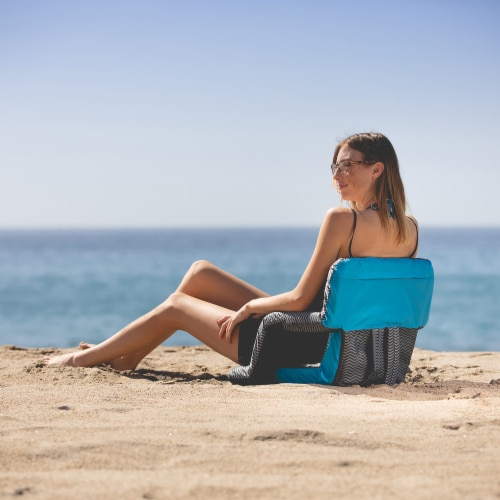 Ventura Portable Reclining Stadium Seat, Gray with Vista Blue Accents Perspective: left