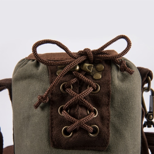 Insulated Growler Tote, Khaki Green with Brown Accents Perspective: left