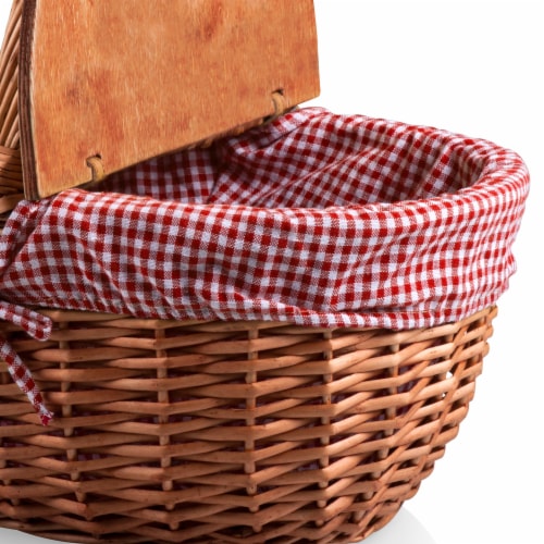 Country Picnic Basket, Red & White Gingham Pattern Perspective: left