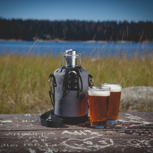 Insulated Growler Tote, Gray with Black Accents Perspective: left