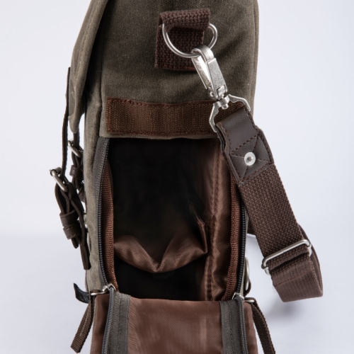 Adventure Wine Tote, Khaki Green with Brown Accents Perspective: left