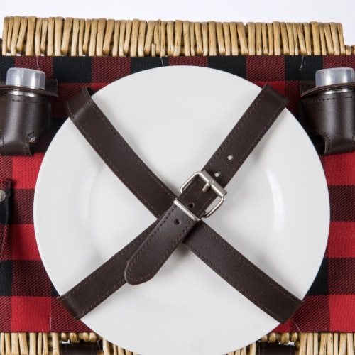Somerset Picnic Basket, Red & Black Buffalo Plaid Pattern Perspective: left