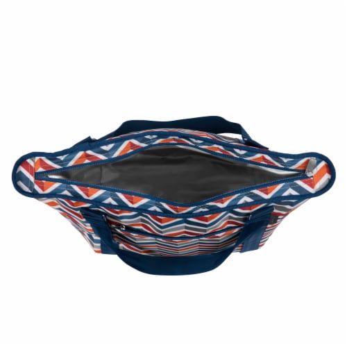 Topanga Cooler Tote Bag, Vibe Collection - Navy Blue, Orange, & Gray Pattern Perspective: left