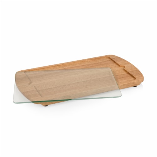 Billboard Glass Top Serving Tray, Rubberwood Perspective: left